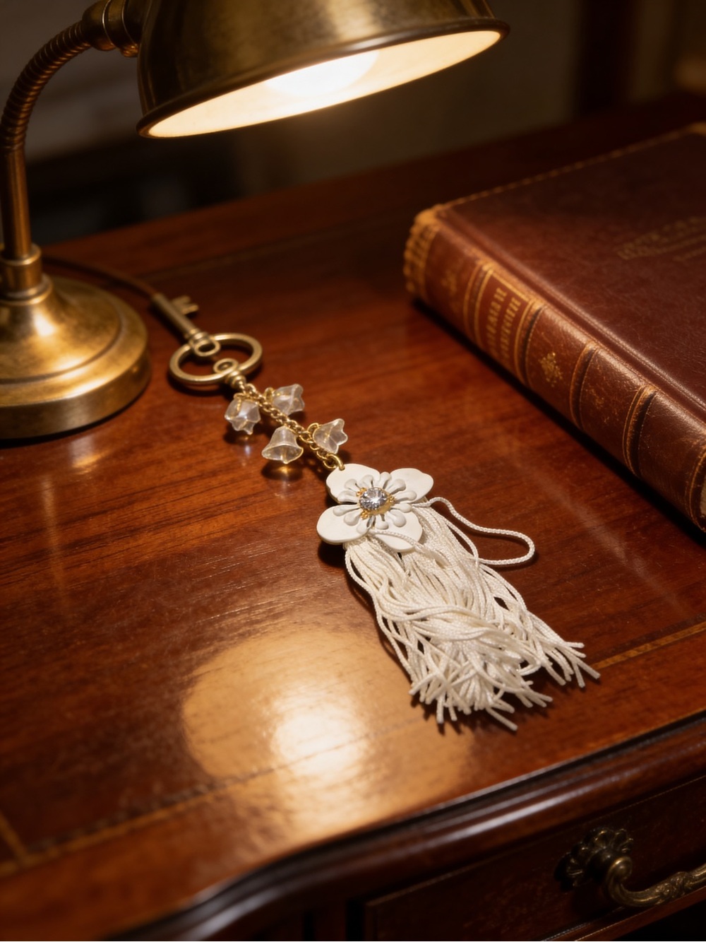 Elegant White Tassel Floral Keychain Charm